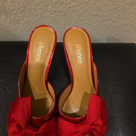 J Red Eleonna Red Patent Leather Bow Mule Heels - Picture 5 of 16